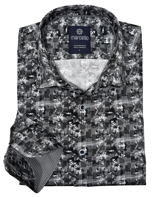 CM00408 BLACK Charcoal Brushed Plaid Shirt-Kuet.us