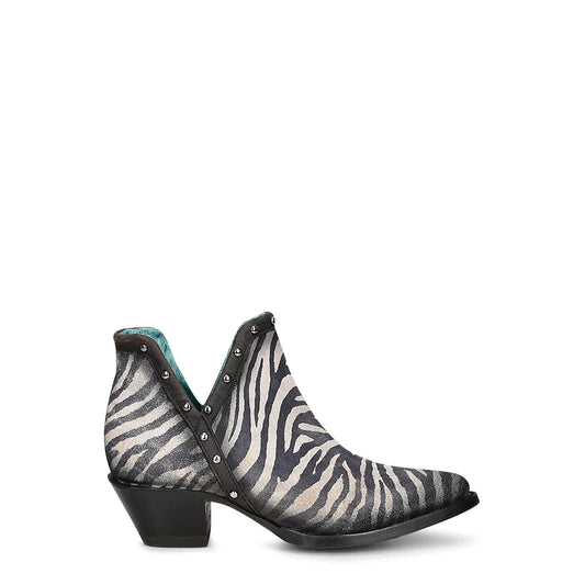 Z2012 - Corral white and black zebra western leather ankle boots for women-Kuet.us