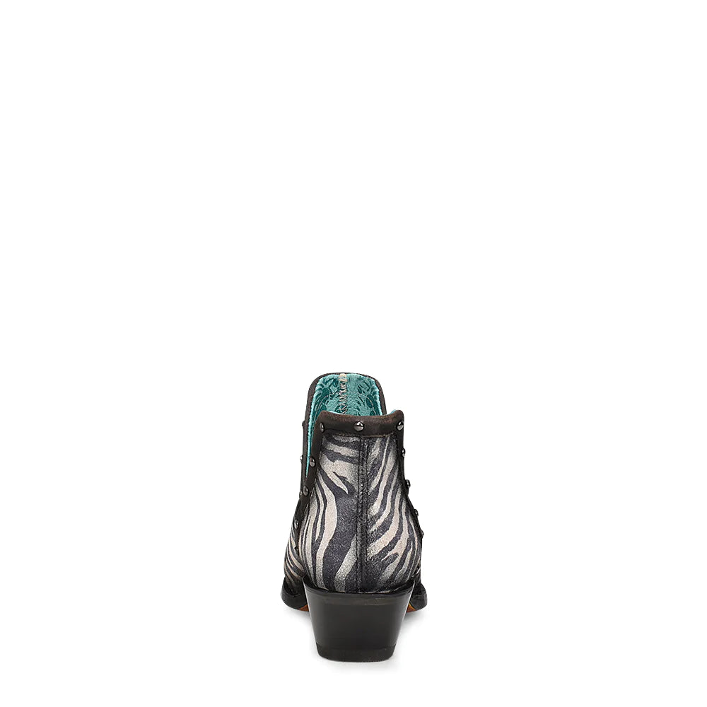 Z2012 - Corral white and black zebra western leather ankle boots for women-Kuet.us