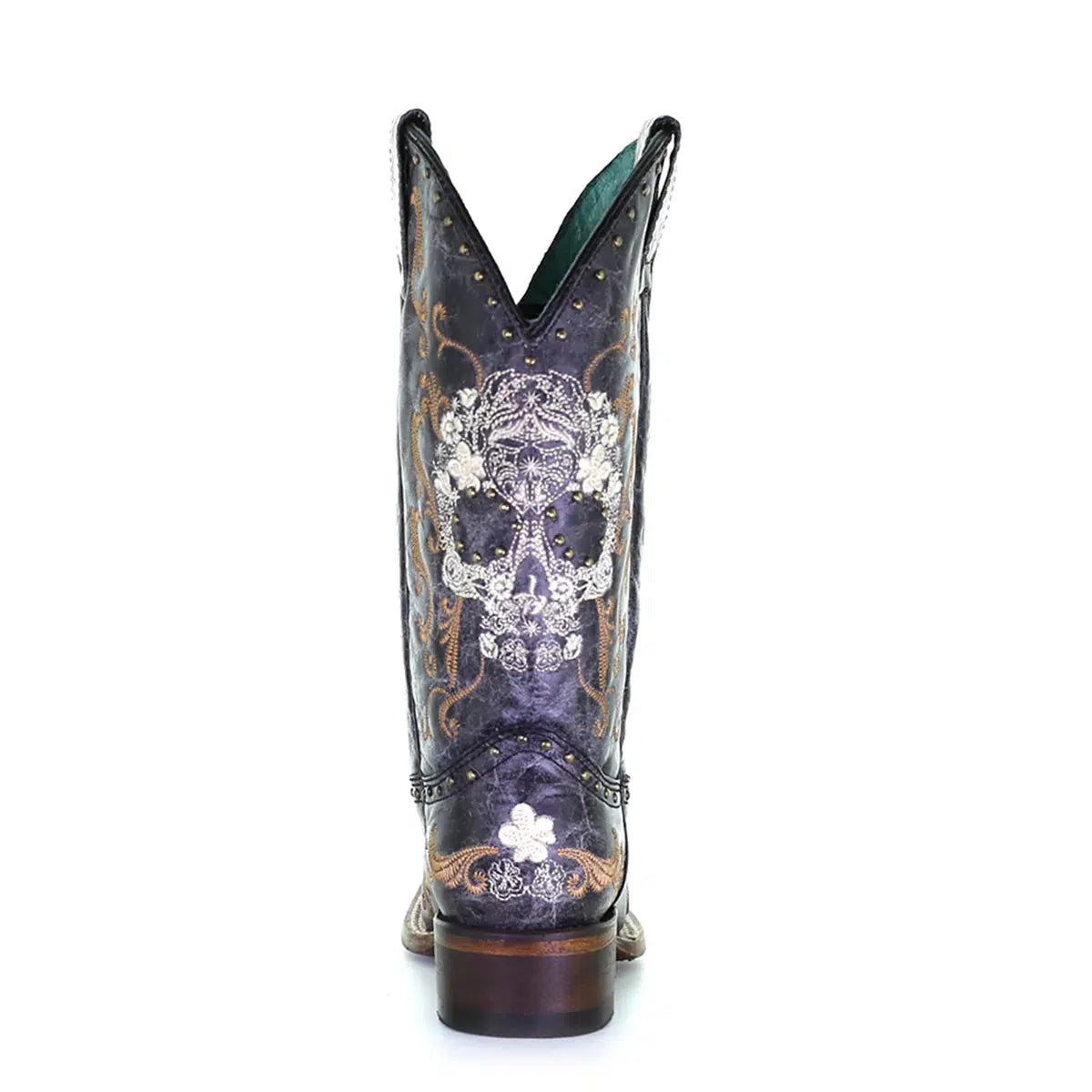 Z5005 - Corral black skull western cowgirl leather boots for women-Kuet.us