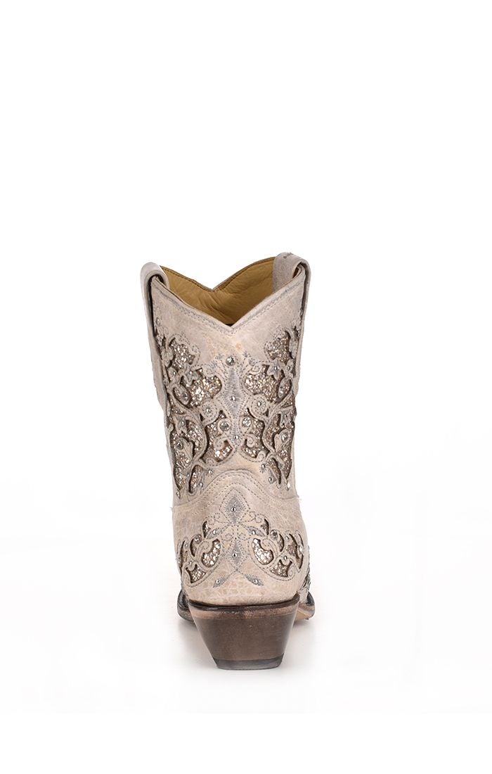 A3550 - Corral white western cowgirl cowhide leather ankle boots for women-Kuet.us