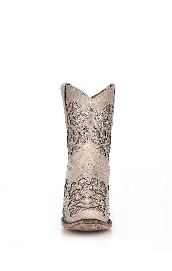 A3550 - Corral white western cowgirl cowhide leather ankle boots for women-Kuet.us