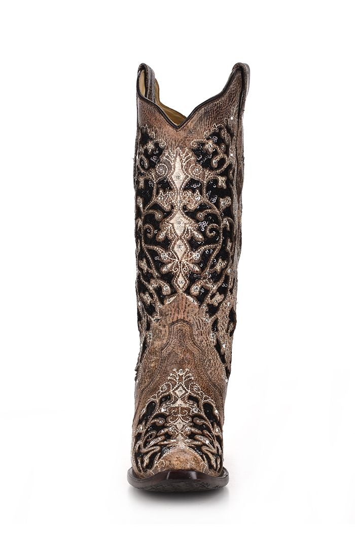 A3569 - Corral brown western cowgirl leather boots for women-Kuet.us