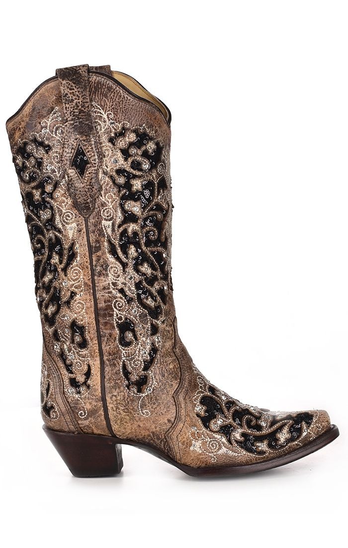 A3569 - Corral brown western cowgirl leather boots for women-Kuet.us