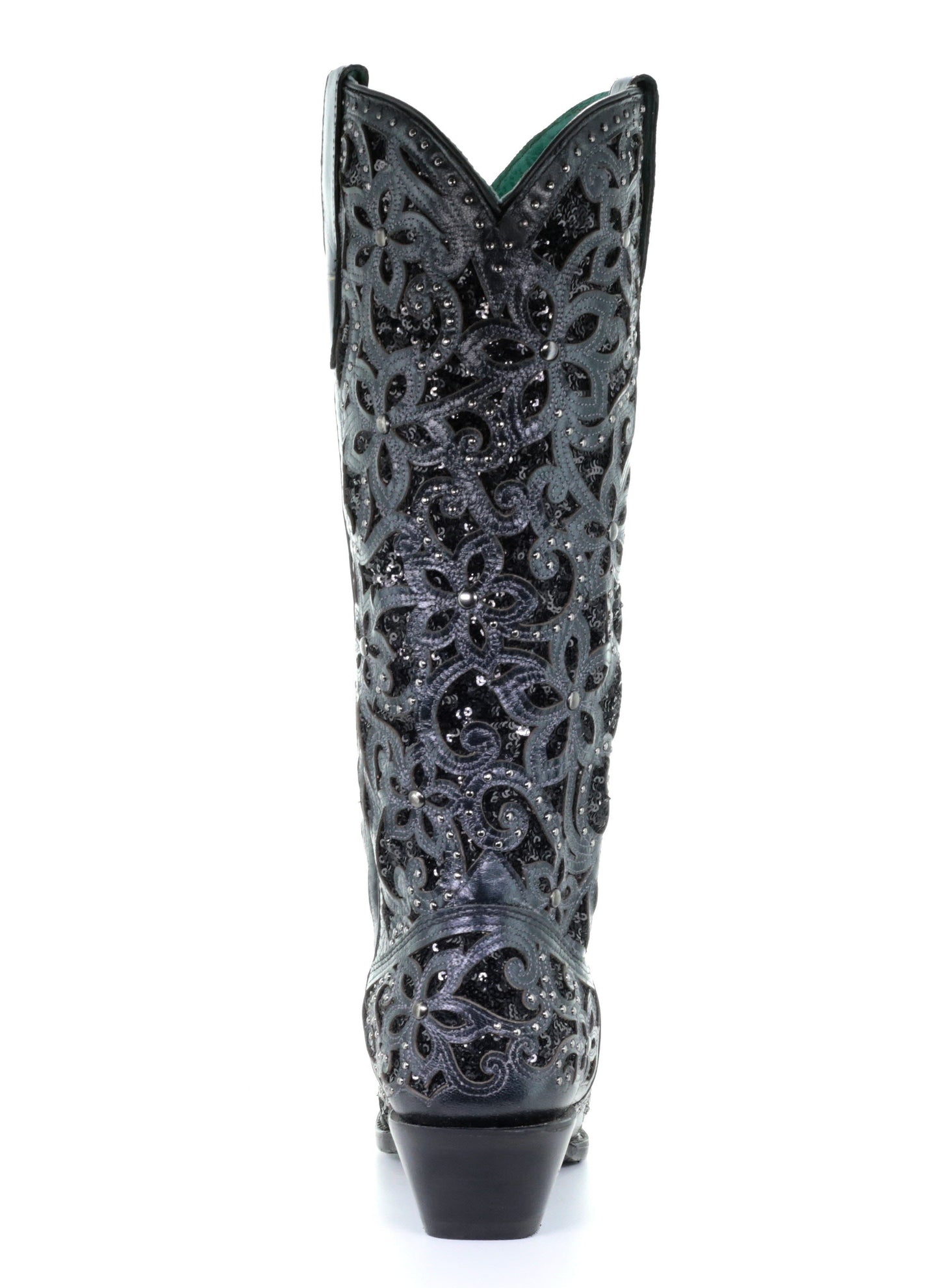 A3589 - Corral black western cowgirl leather sequins knee-high boots for women-Kuet.us