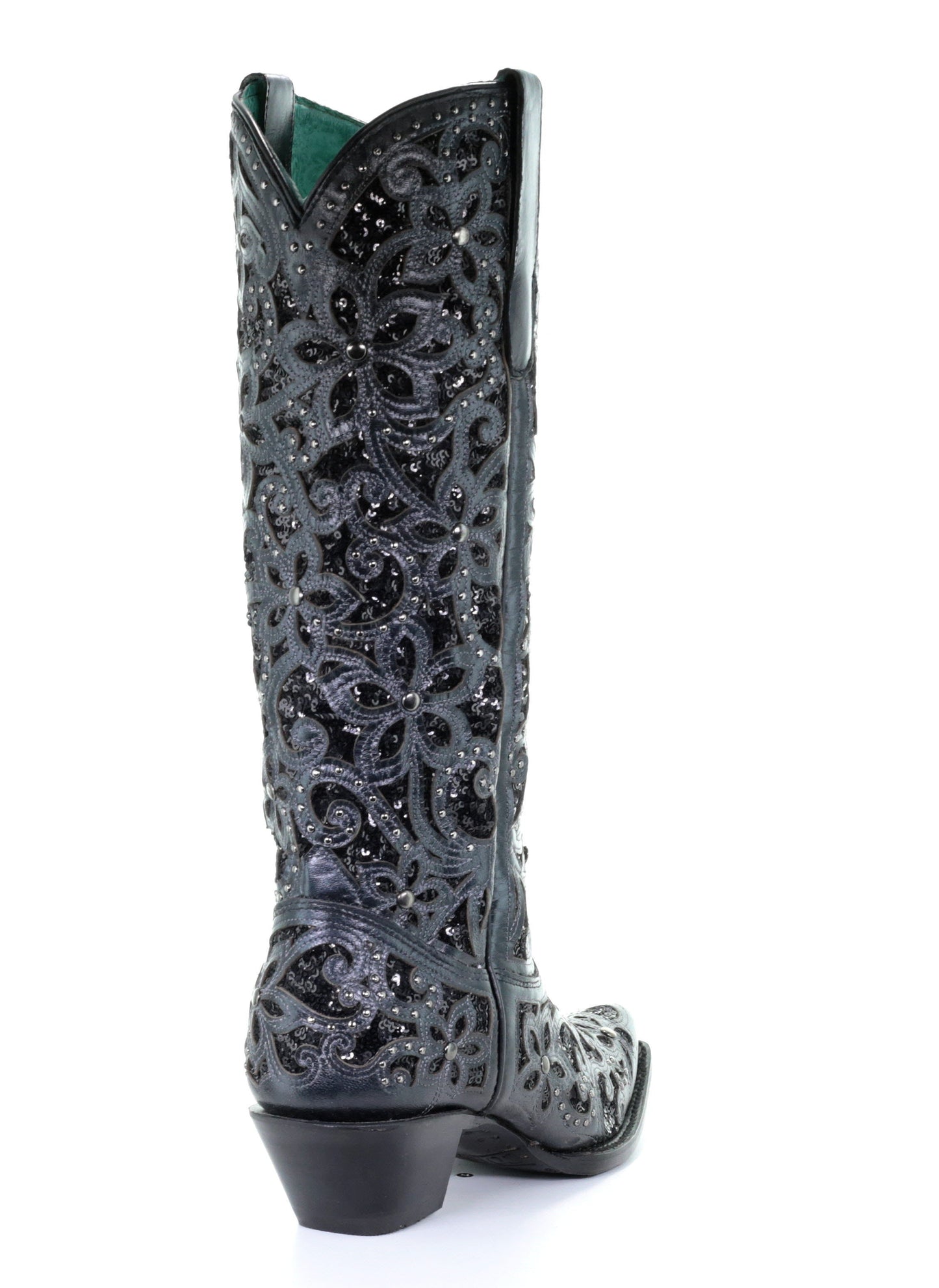 A3589 - Corral black western cowgirl leather sequins knee-high boots for women-Kuet.us