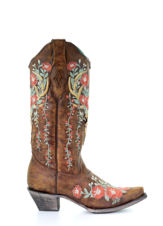 A3652 - Corral tan western cowgirl leather boots for women-Kuet.us