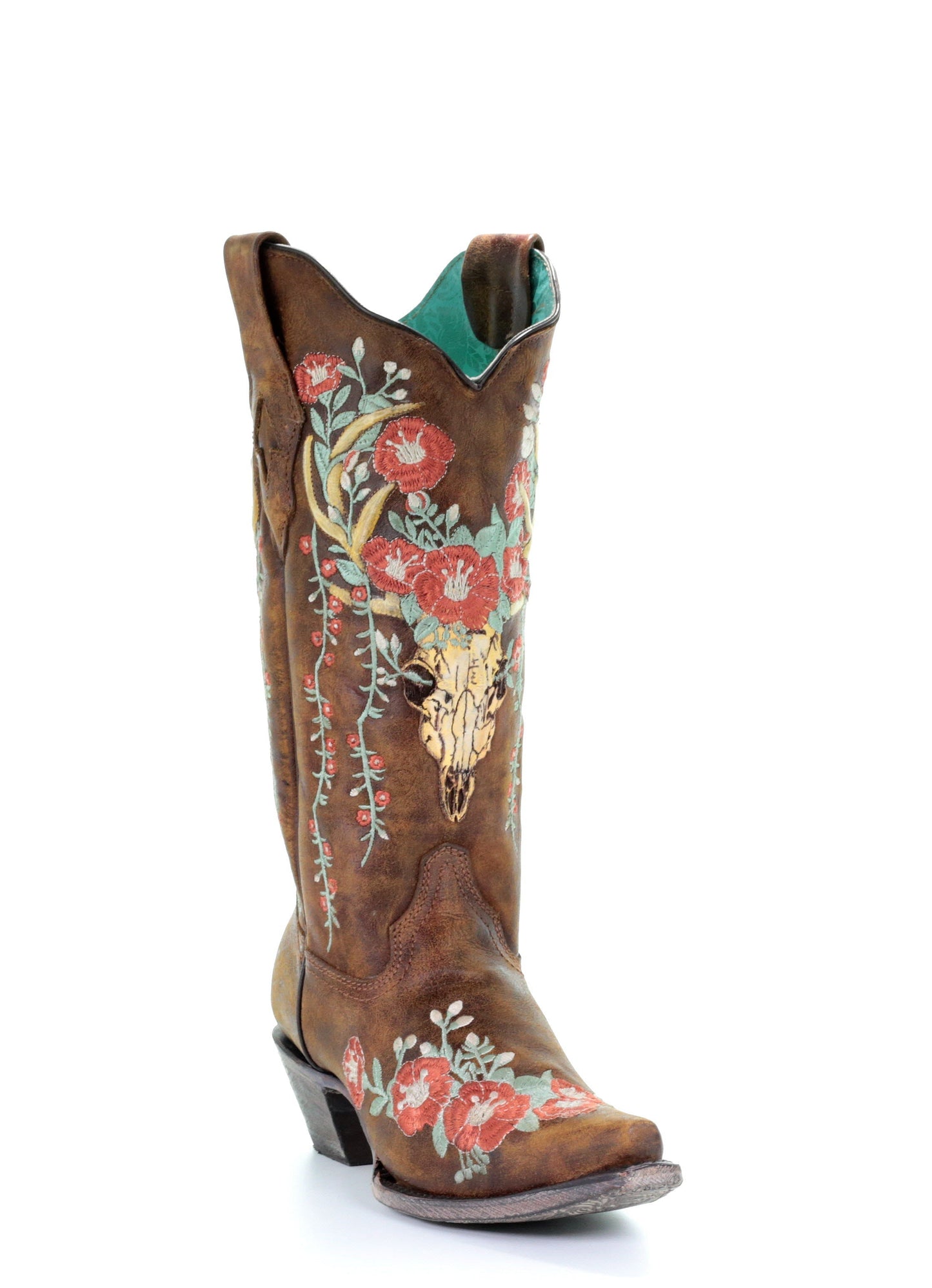 A3652 - Corral tan western cowgirl leather boots for women-Kuet.us