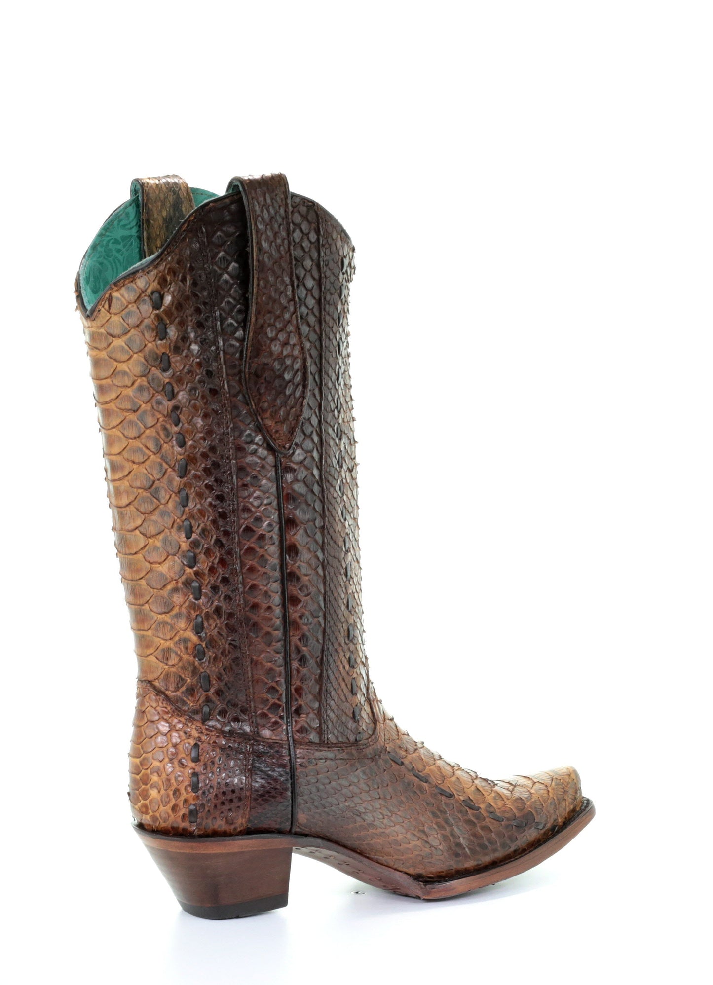 A3659 - Corral brown western cowboy python leather boots for women-Kuet.us