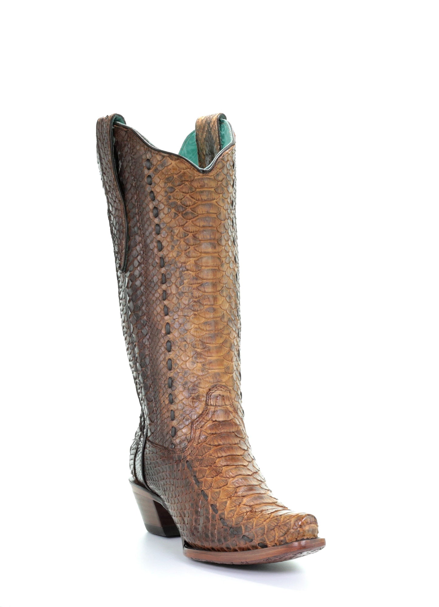 A3659 - Corral brown western cowboy python leather boots for women-Kuet.us