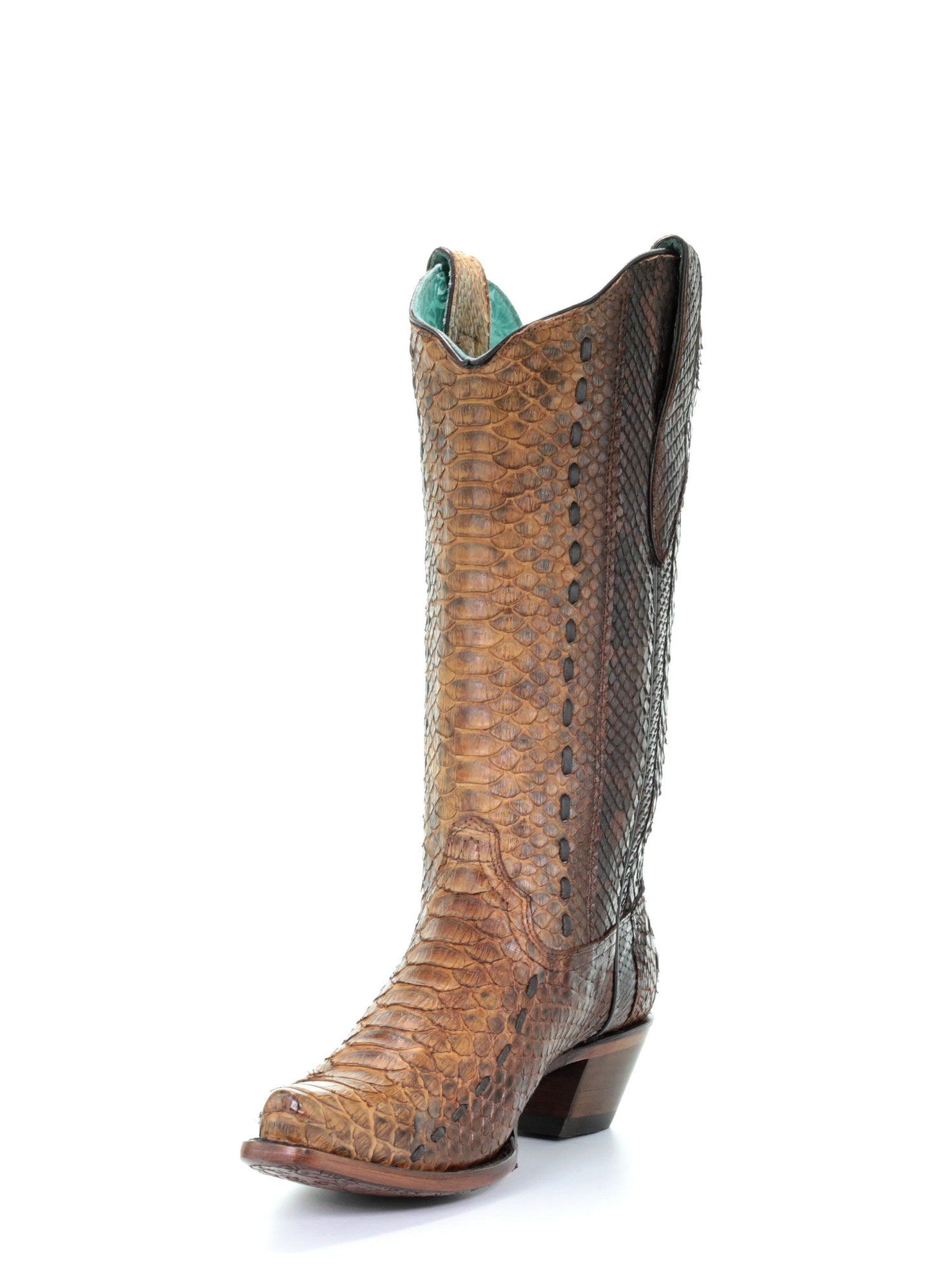 A3659 - Corral brown western cowboy python leather boots for women-Kuet.us