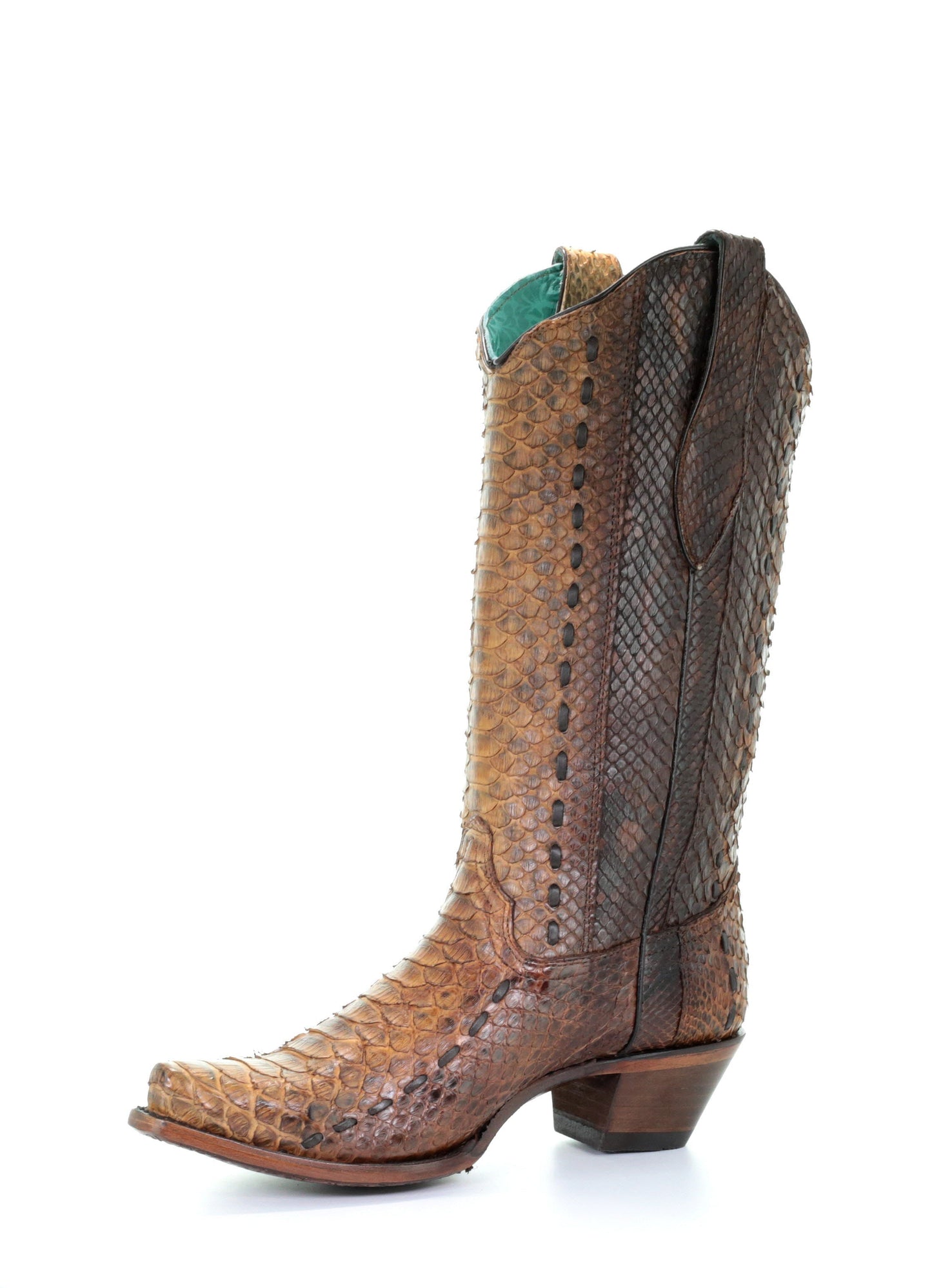 A3659 - Corral brown western cowboy python leather boots for women-Kuet.us
