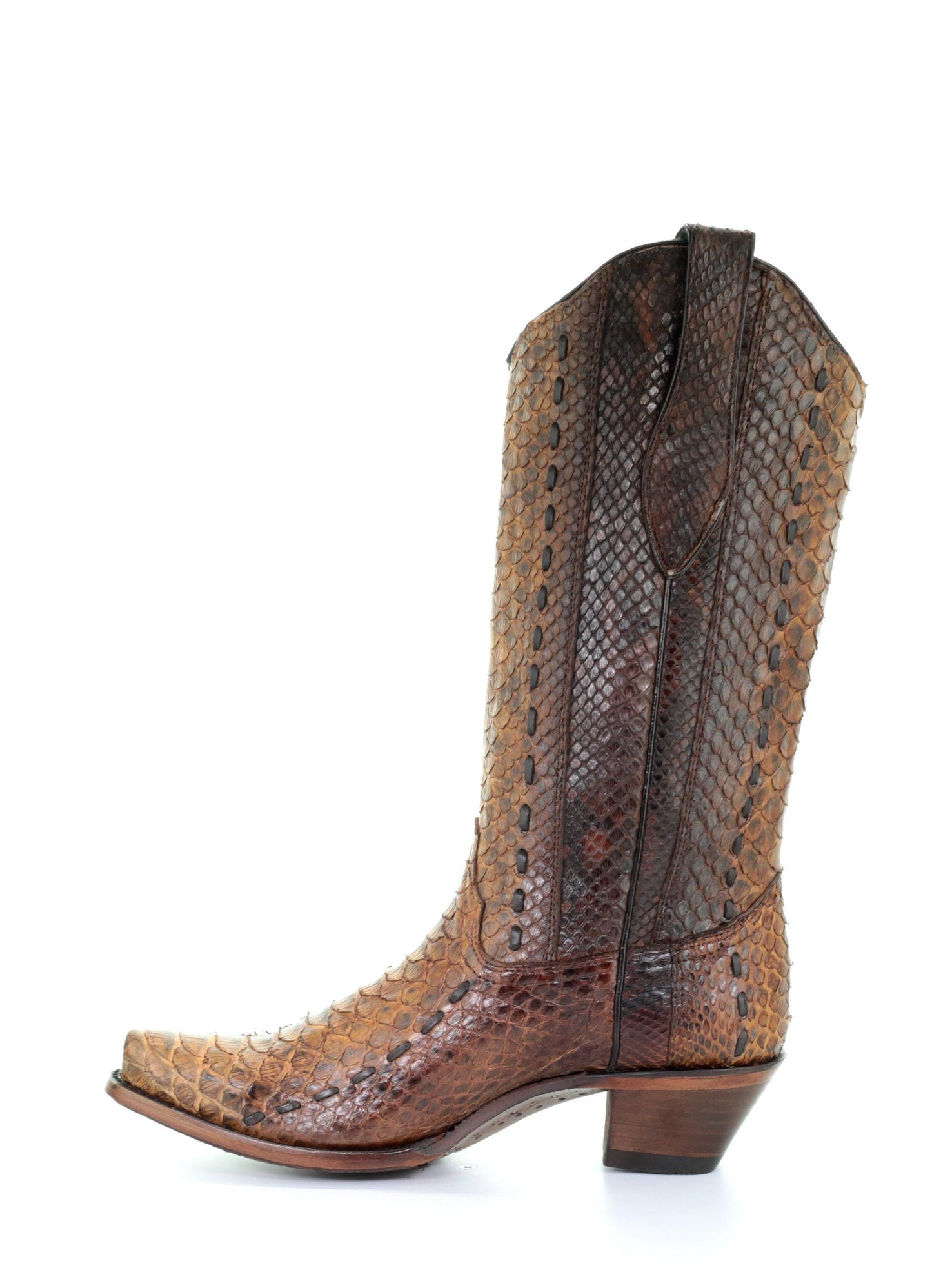 A3659 - Corral brown western cowboy python leather boots for women-Kuet.us