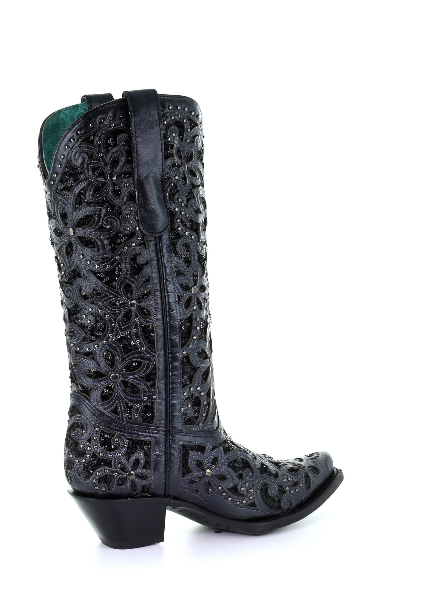 A3752 - Corral black western cowgirl leather boots for women-Kuet.us