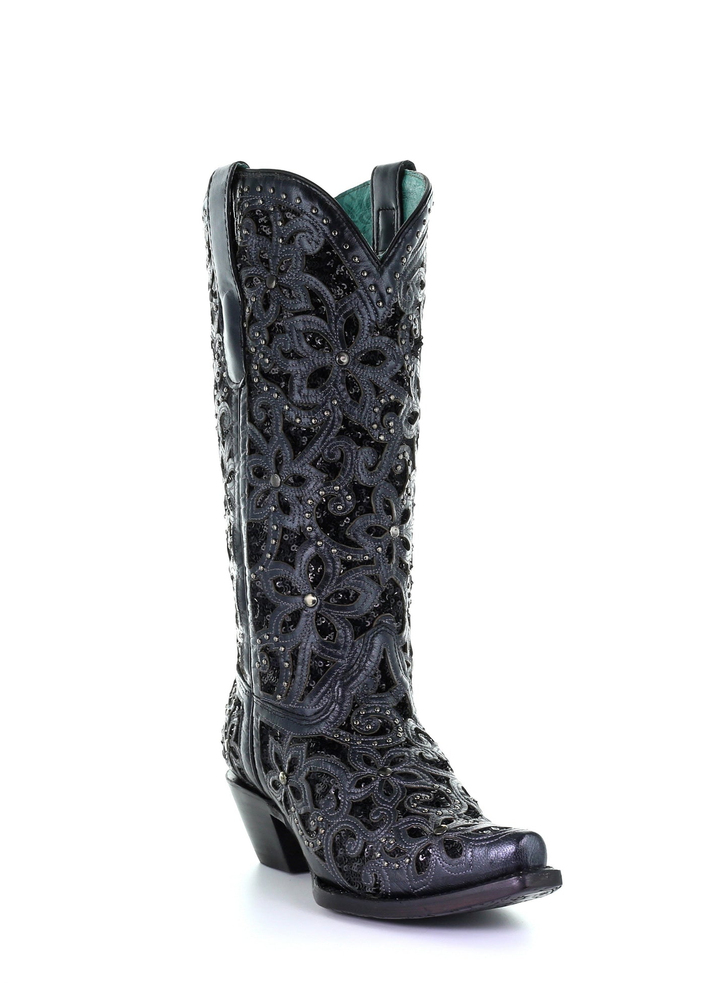 A3752 - Corral black western cowgirl leather boots for women-Kuet.us