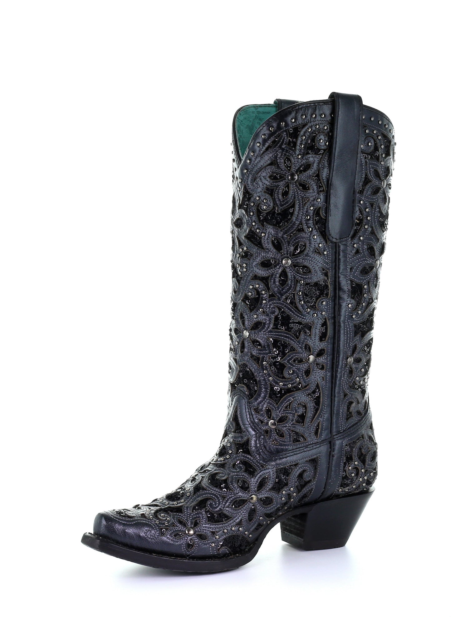 A3752 - Corral black western cowgirl leather boots for women-Kuet.us