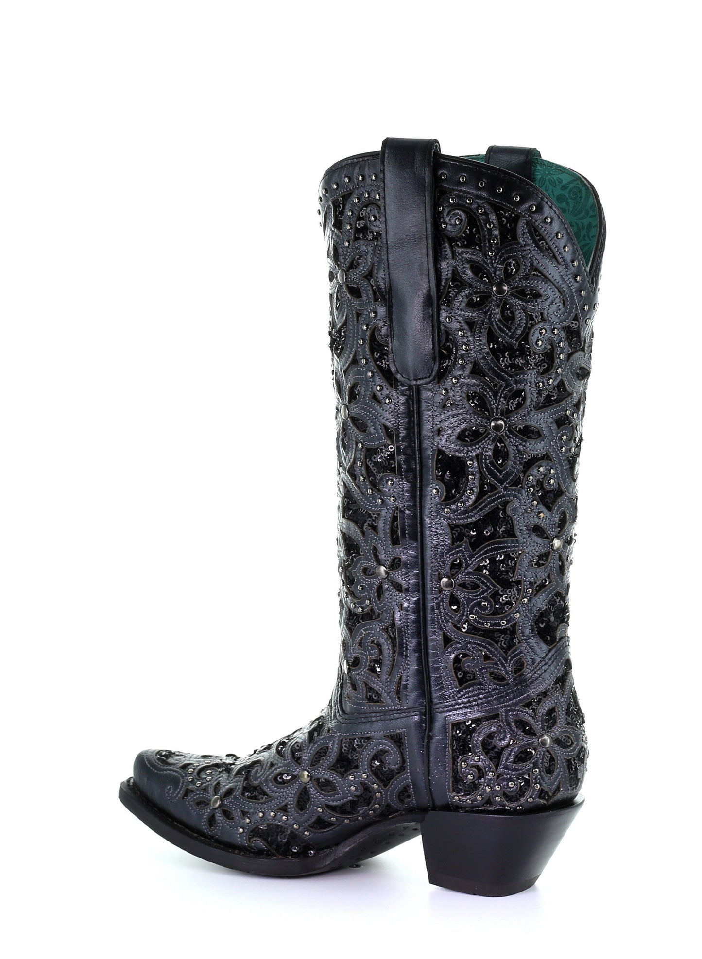 A3752 - Corral black western cowgirl leather boots for women-Kuet.us