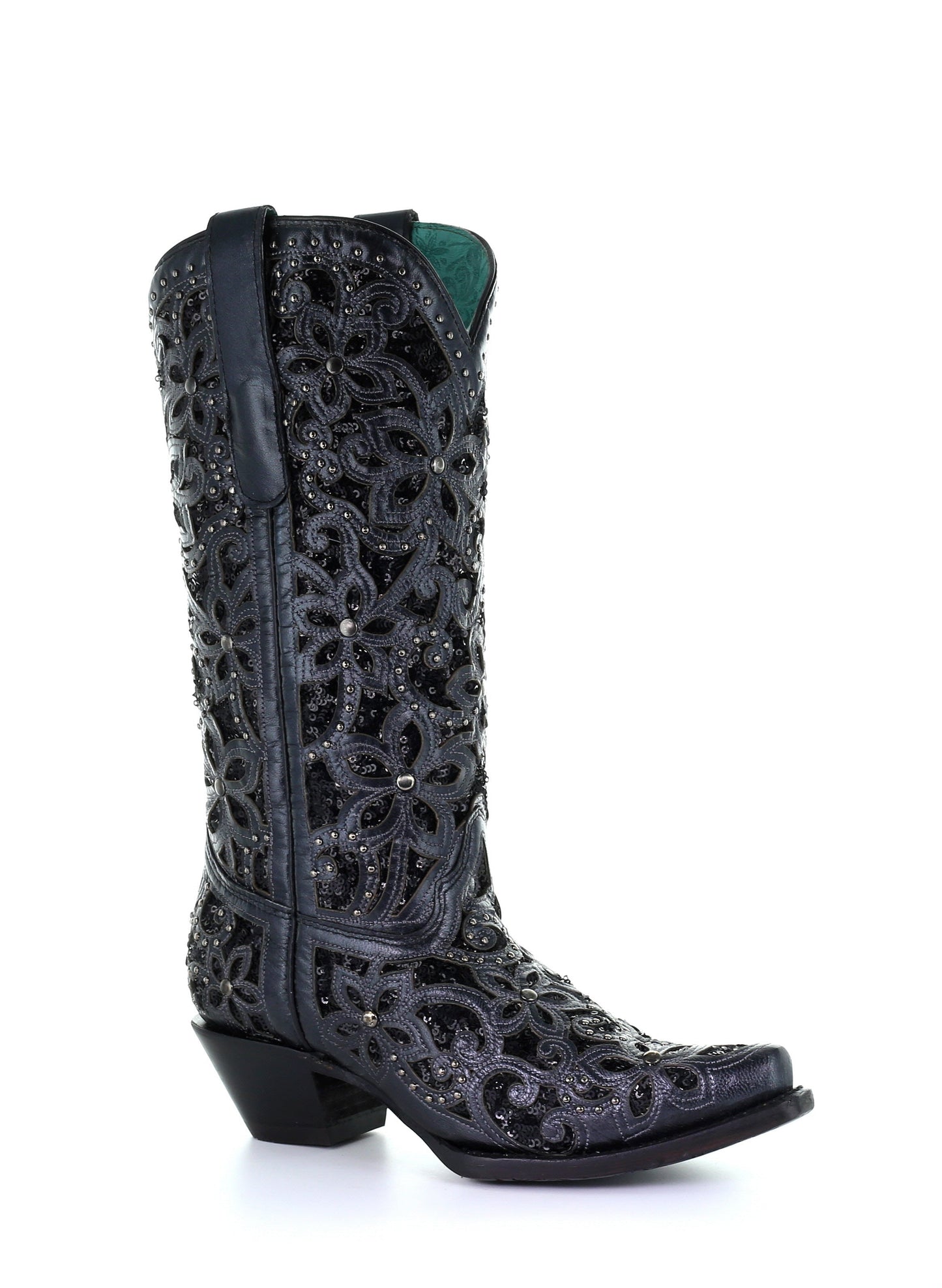 A3752 - Corral black western cowgirl leather boots for women-Kuet.us