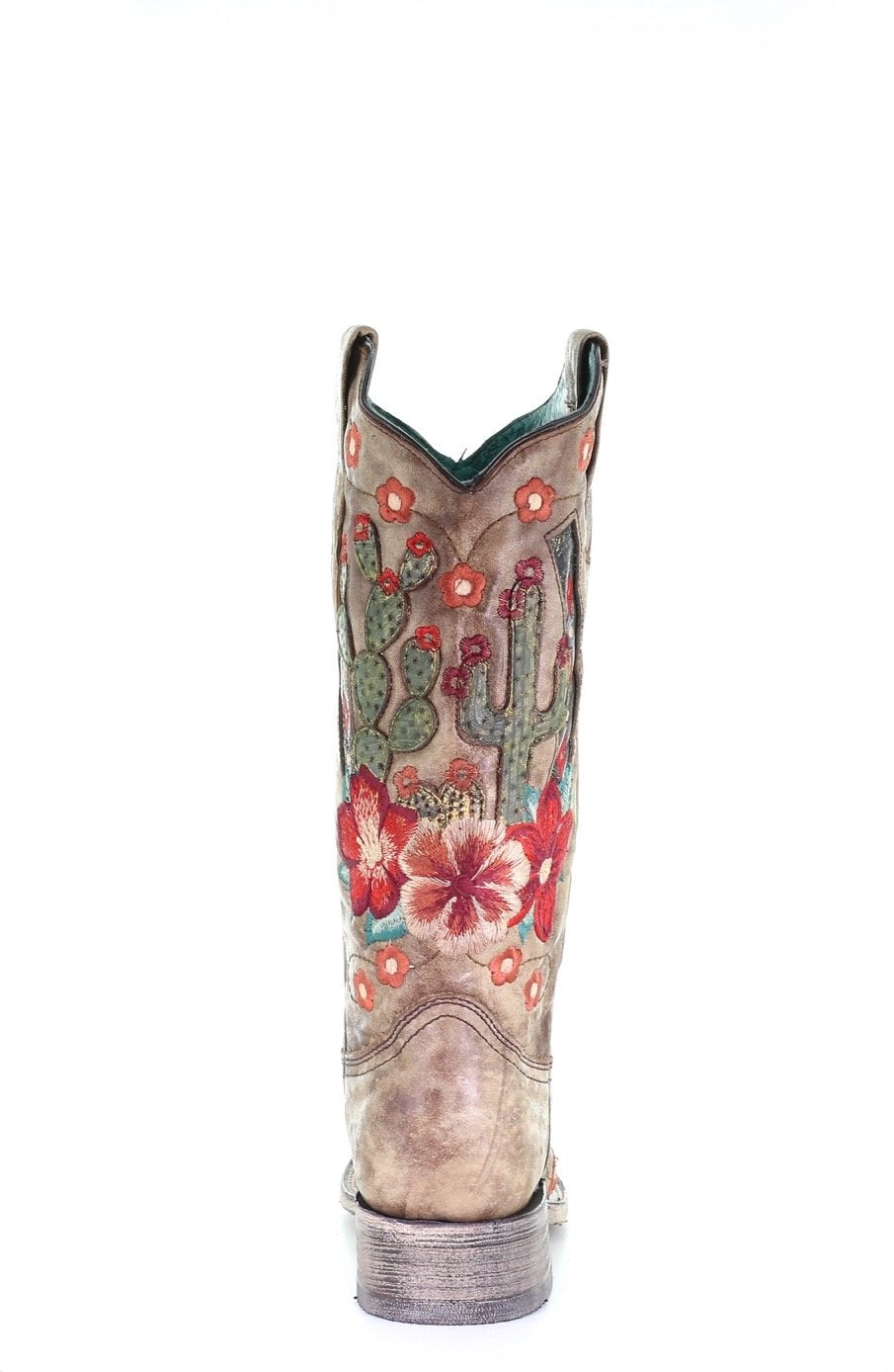 A3769 LD TAUPE CACTUS OVERLAY & FLOWERED EMBROIDERY SQ. TOE-Kuet.us