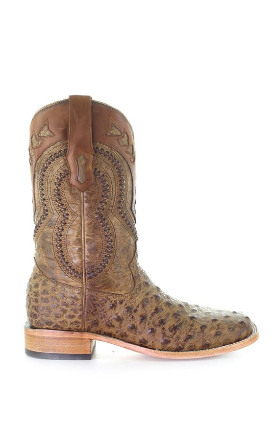 A4008 - Corral brown western cowboy ostrich boots for men-Kuet.us