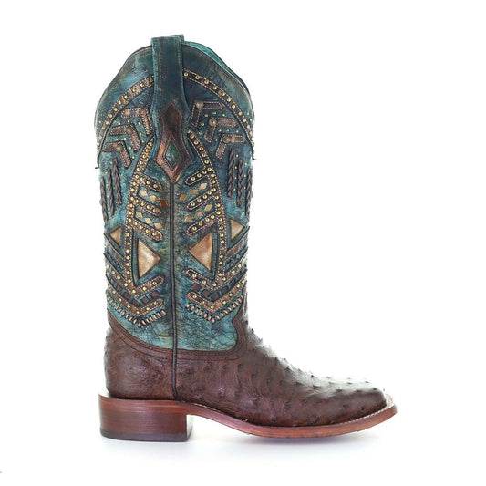 A4059 - Corral brown western cowgirl ostrich boots for women-Kuet.us