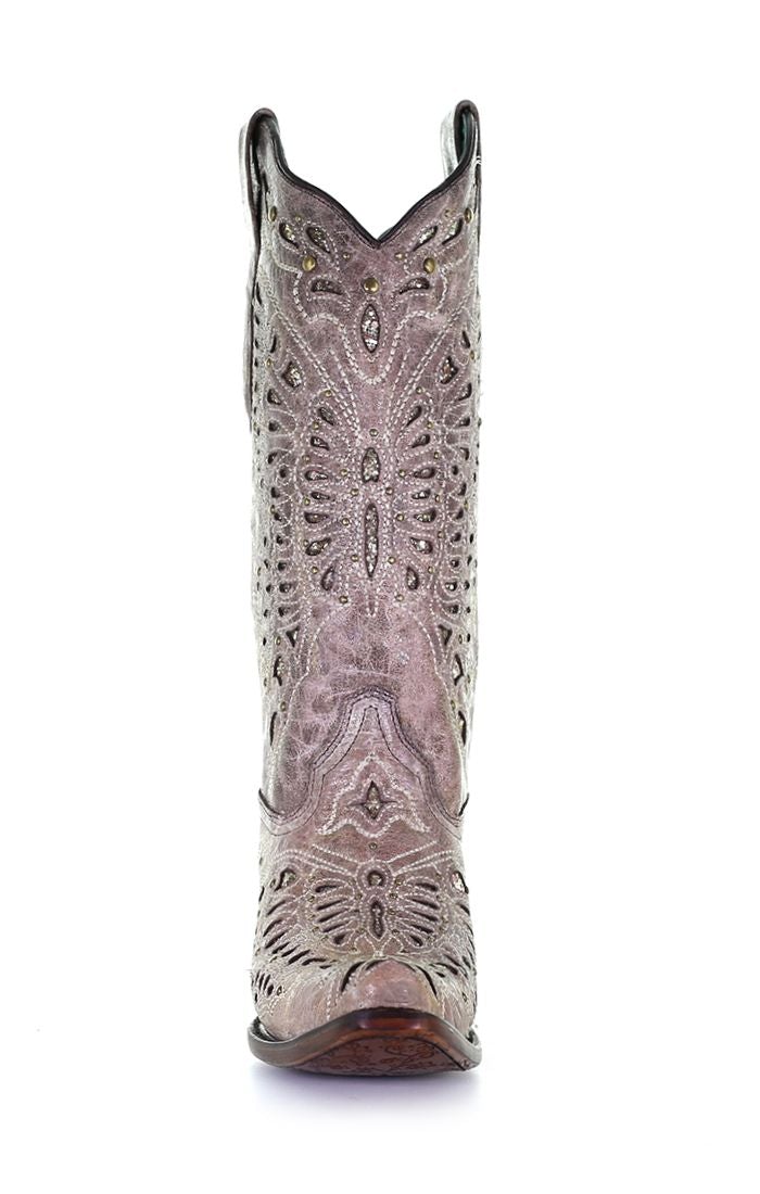 A4088 - Corral brown western cowgirl leather boots for women-Kuet.us