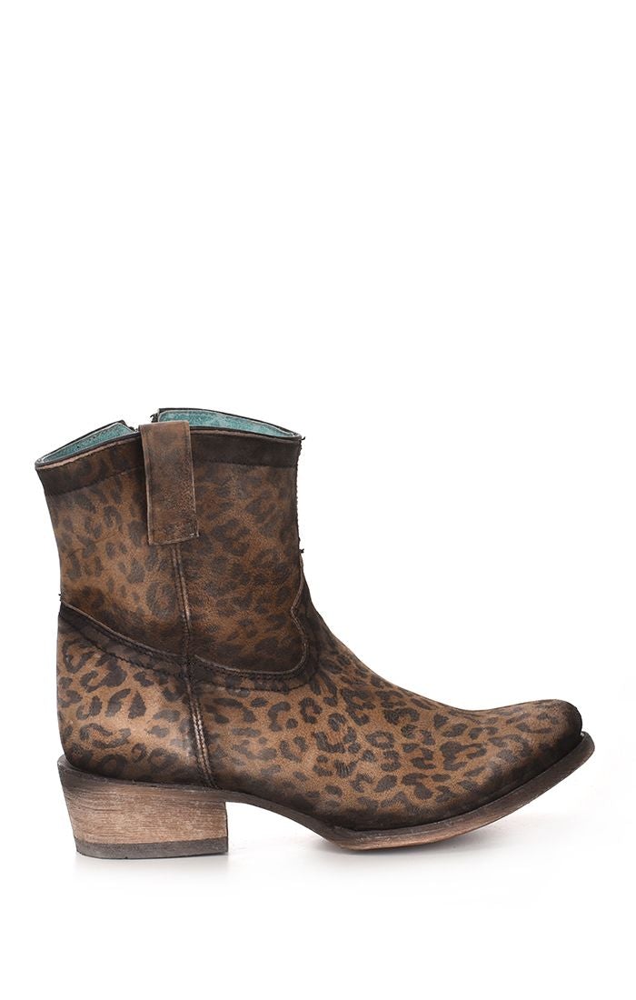 C3627 - Corral Sand Leopard western goatskin ankle boots for women-Kuet.us