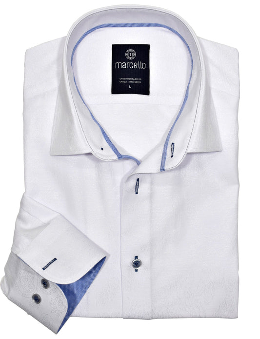 CM00419 WHITE Tonal White Paisley Cotton Shirt-Kuet.us