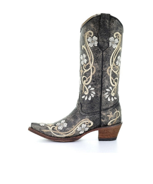 L5175 LD BLACK - MULTI COLOR FLORAL EMBROIDERY-Kuet.us