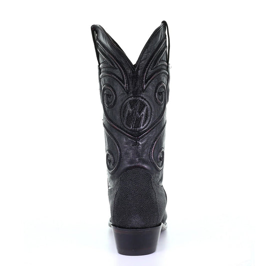 M2125 - Montana black dress cowboy stingray leather boots for men-Kuet.us