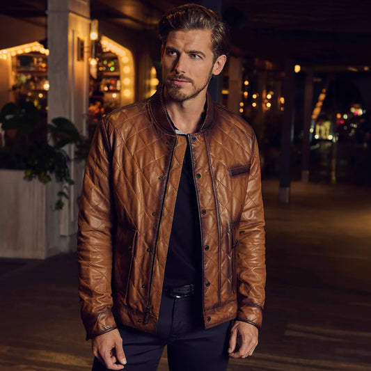 H317COC- Cuadra honey dress casual fashion leather jacket for men