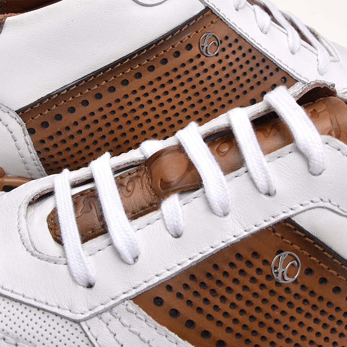 130KNTV - Cuadra white & brown casual fashion leather sneakers for men-Kuet.us