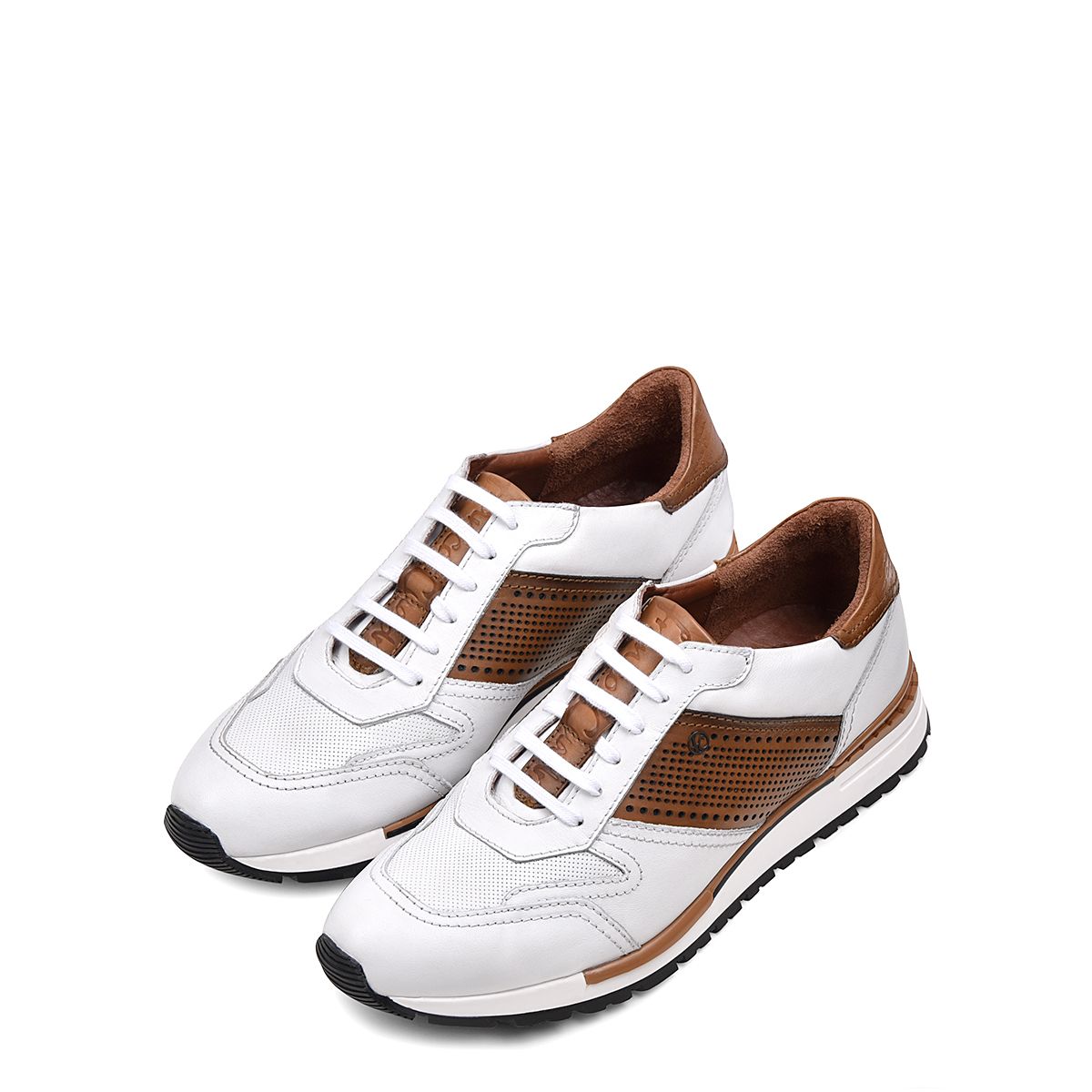 130KNTV - Cuadra white & brown casual fashion leather sneakers for men-Kuet.us