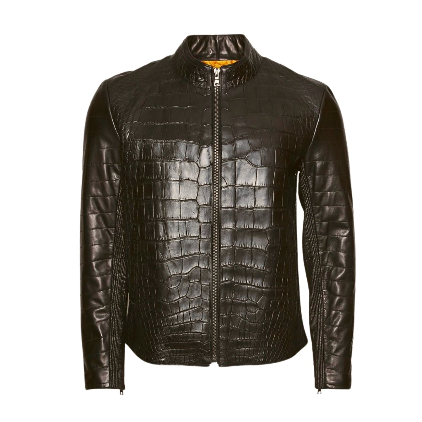 1395RG2 - Cuadra brown casual fashion full exotic alligator leather jacket for men-Kuet.us