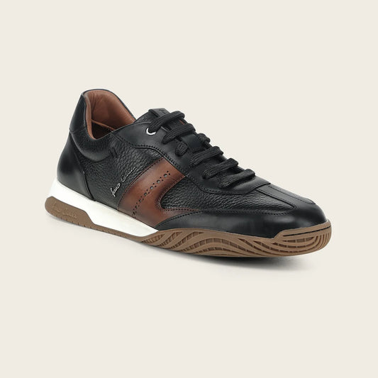1B0BIVN - Franco Cuadra black pebbled leather brogue stripe sneakers for men