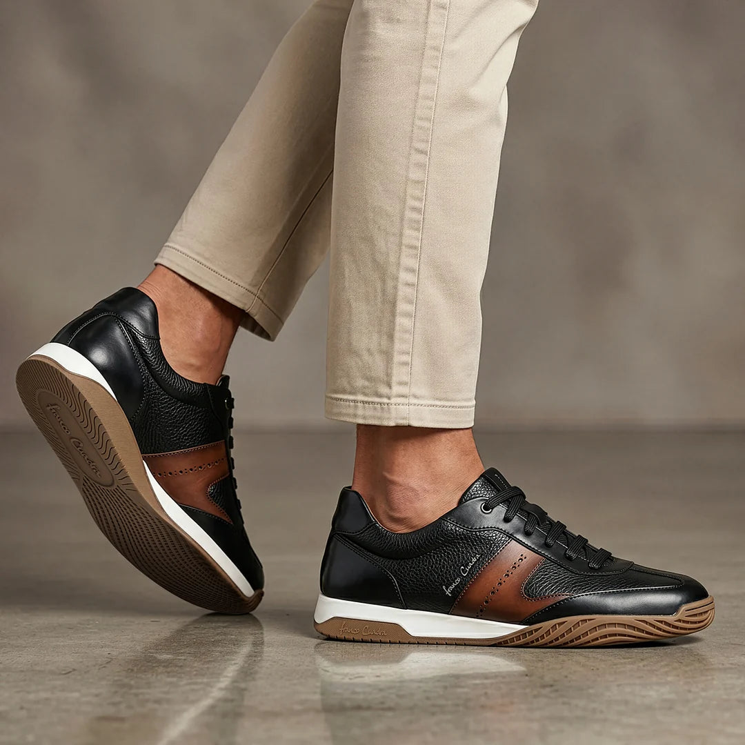 1B0BIVN - Franco Cuadra black pebbled leather brogue stripe sneakers for men