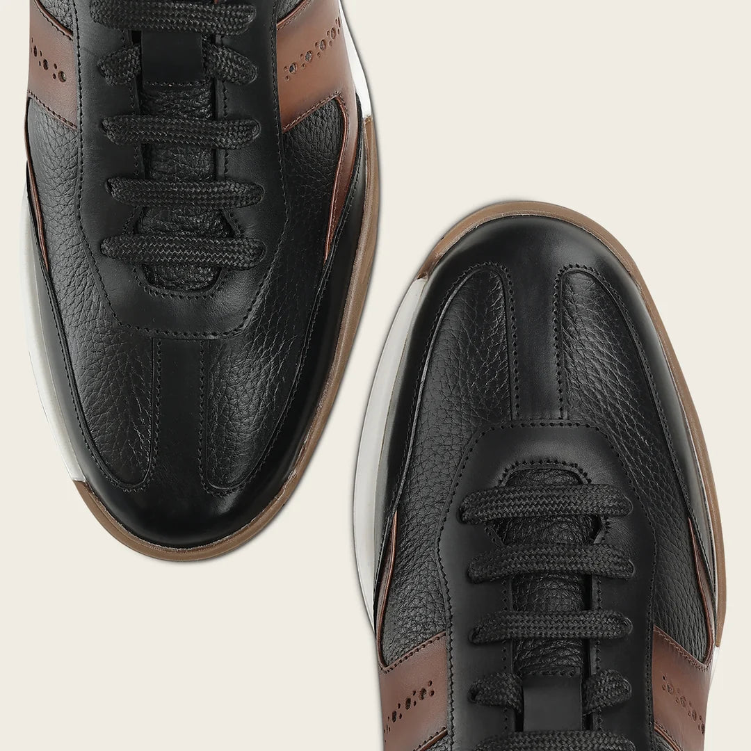 1B0BIVN - Franco Cuadra black pebbled leather brogue stripe sneakers for men
