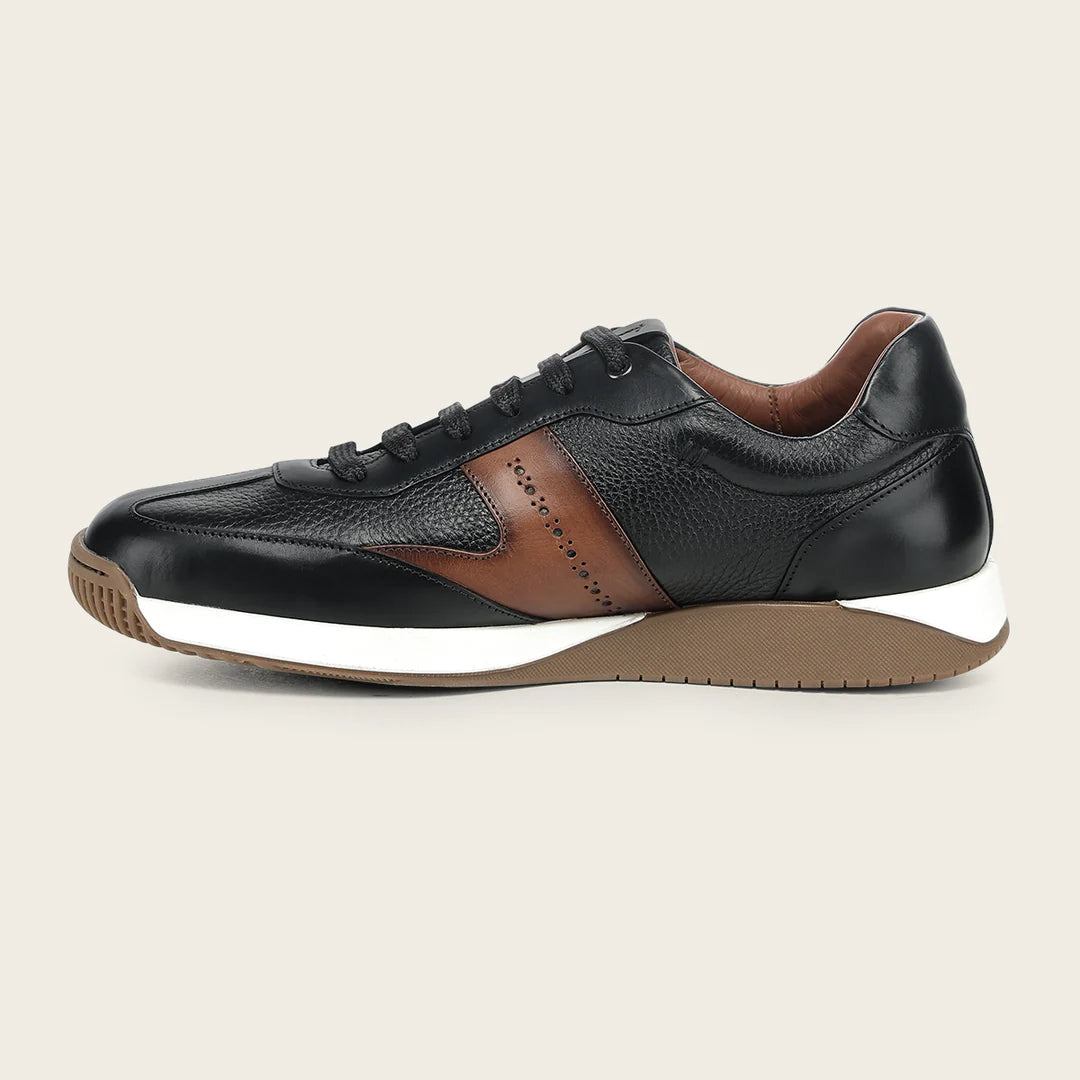 1B0BIVN - Franco Cuadra black pebbled leather brogue stripe sneakers for men