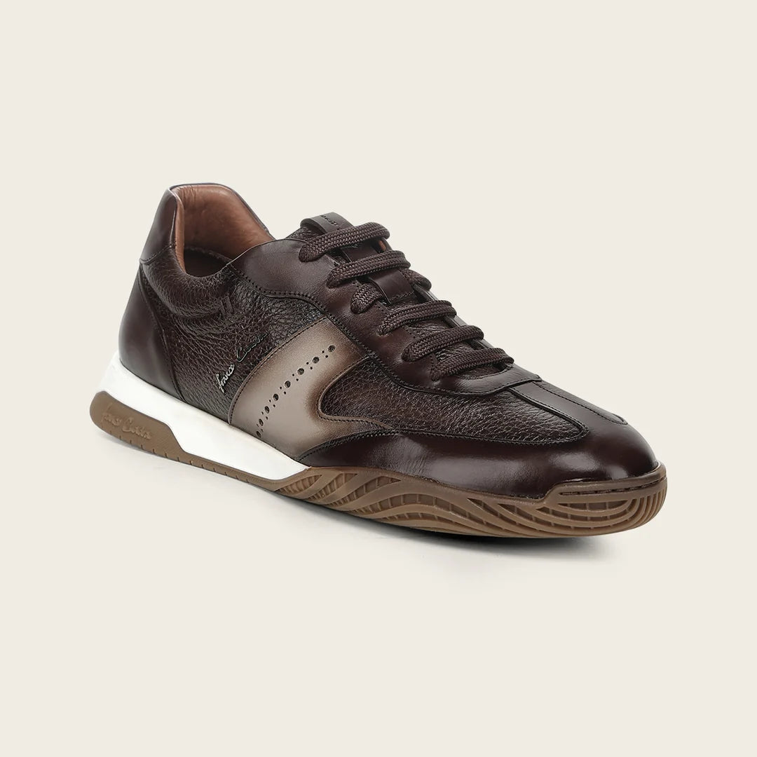 1B0BIVN - Franco Cuadra brown pebbled leather brogue stripe sneakers for men
