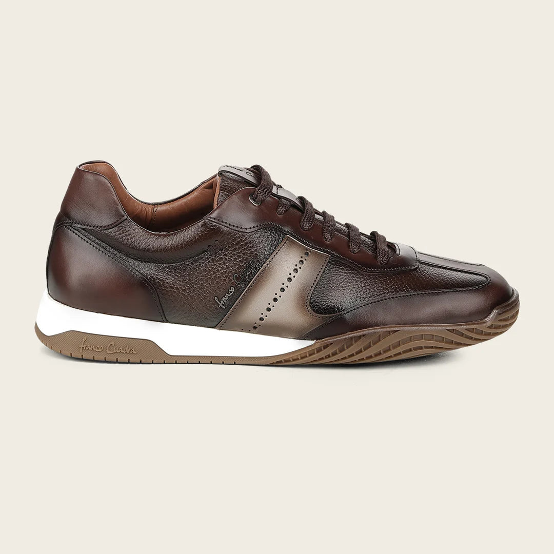 1B0BIVN - Franco Cuadra brown pebbled leather brogue stripe sneakers for men