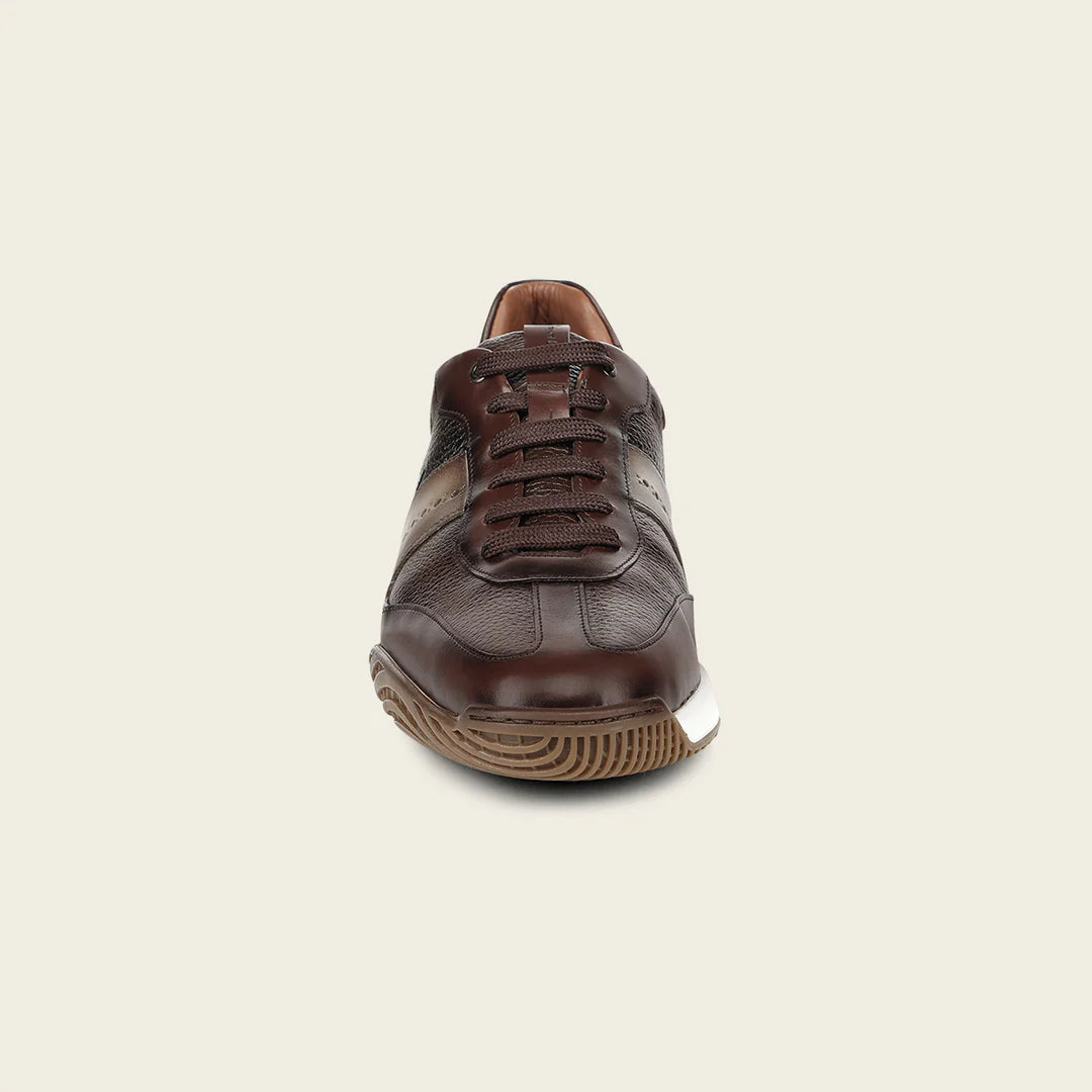 1B0BIVN - Franco Cuadra brown pebbled leather brogue stripe sneakers for men