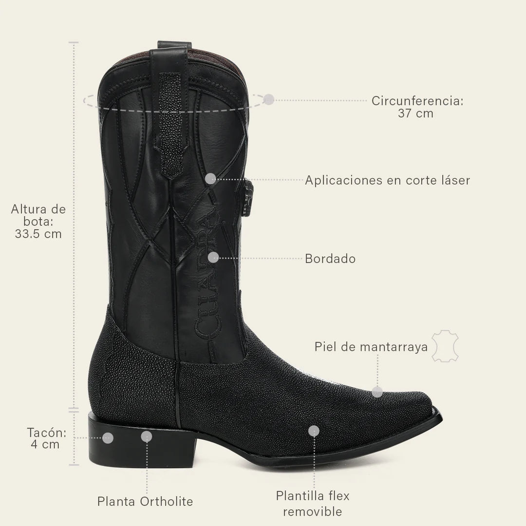 1BT0MA - Cuadra Black Casual Cowboy Stingray Boots for Men