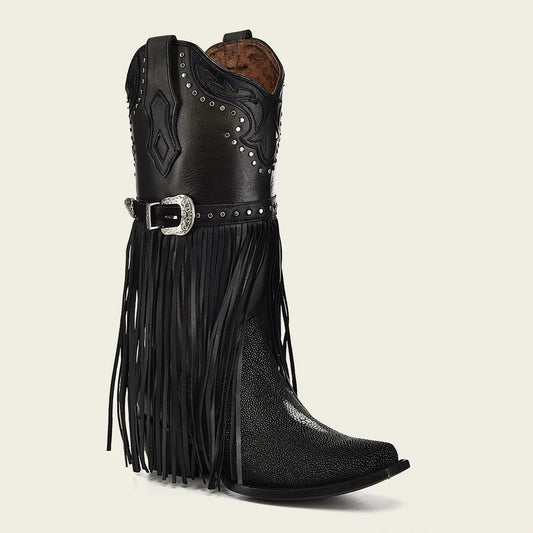 1GAXMA - Cuadra black western cowgirl sitgnray leather boots for women