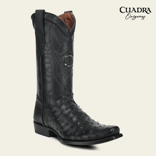 1J1NA1 - Cuadra Black Dress Cowboy Ostrich Leather Boots for Men
