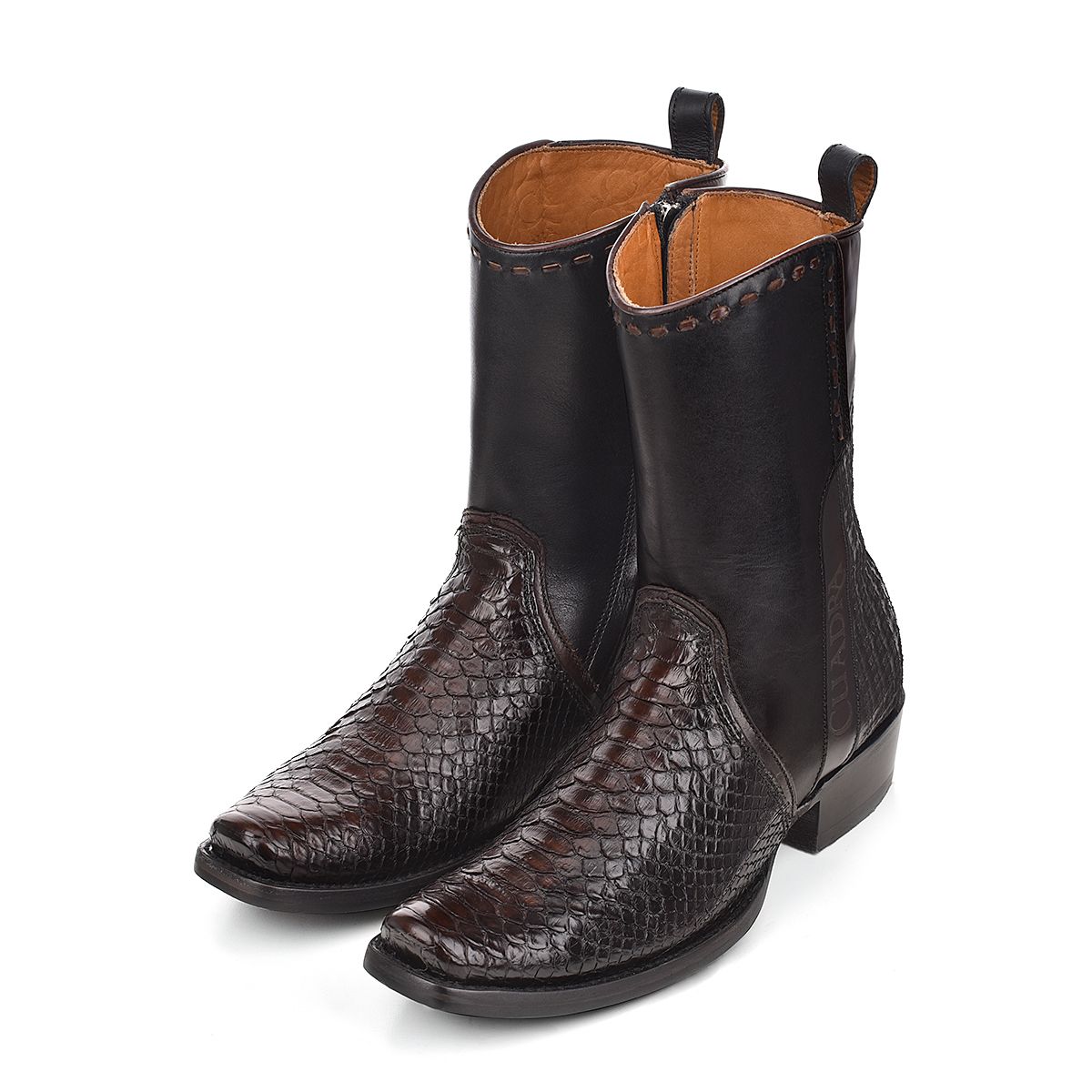 1J2DPH - Cuadra black casual cowboy python skin zip ankle boots for men-Kuet.us