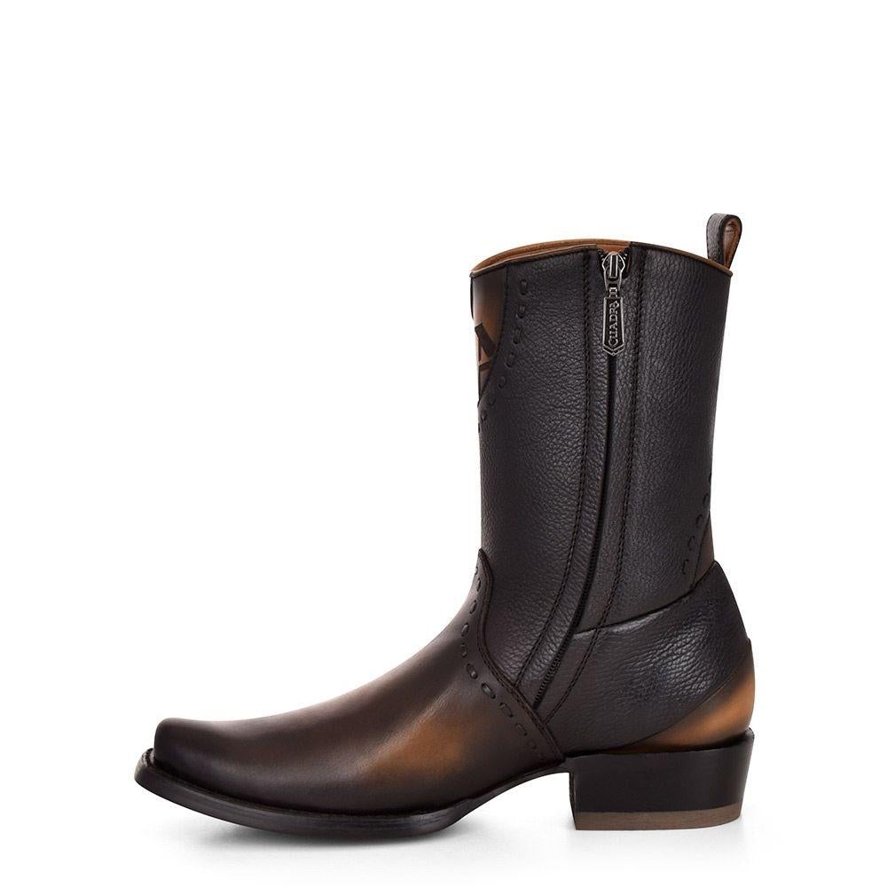 1J2ERS - Cuadra black-brown casual cowboy leather zip ankle boots for men-Kuet.us