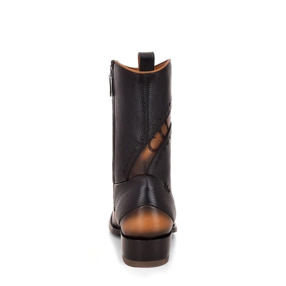 1J2ERS - Cuadra black-brown casual cowboy leather zip ankle boots for men-Kuet.us
