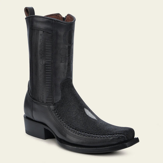 1J2KMA - Cuadra Black Dress Cowboy Stingray Leather Zip Ankle Boots