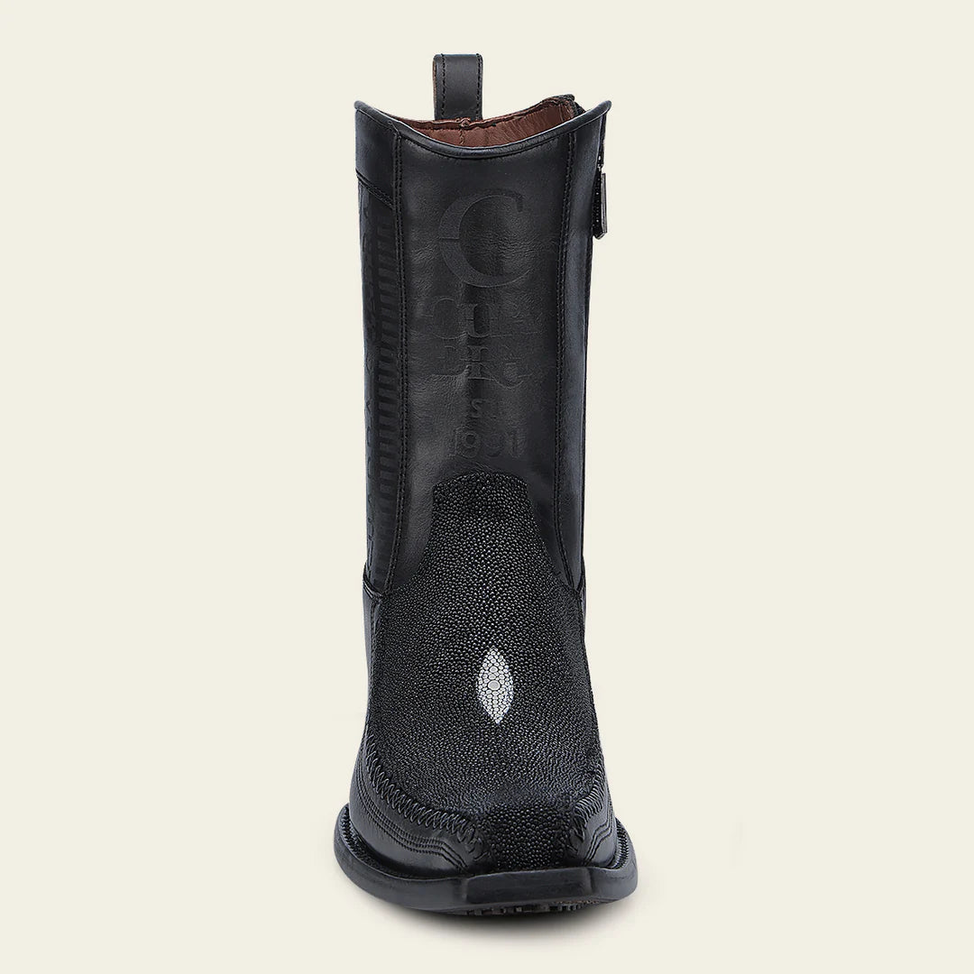 1J2KMA - Cuadra Black Dress Cowboy Stingray Leather Zip Ankle Boots