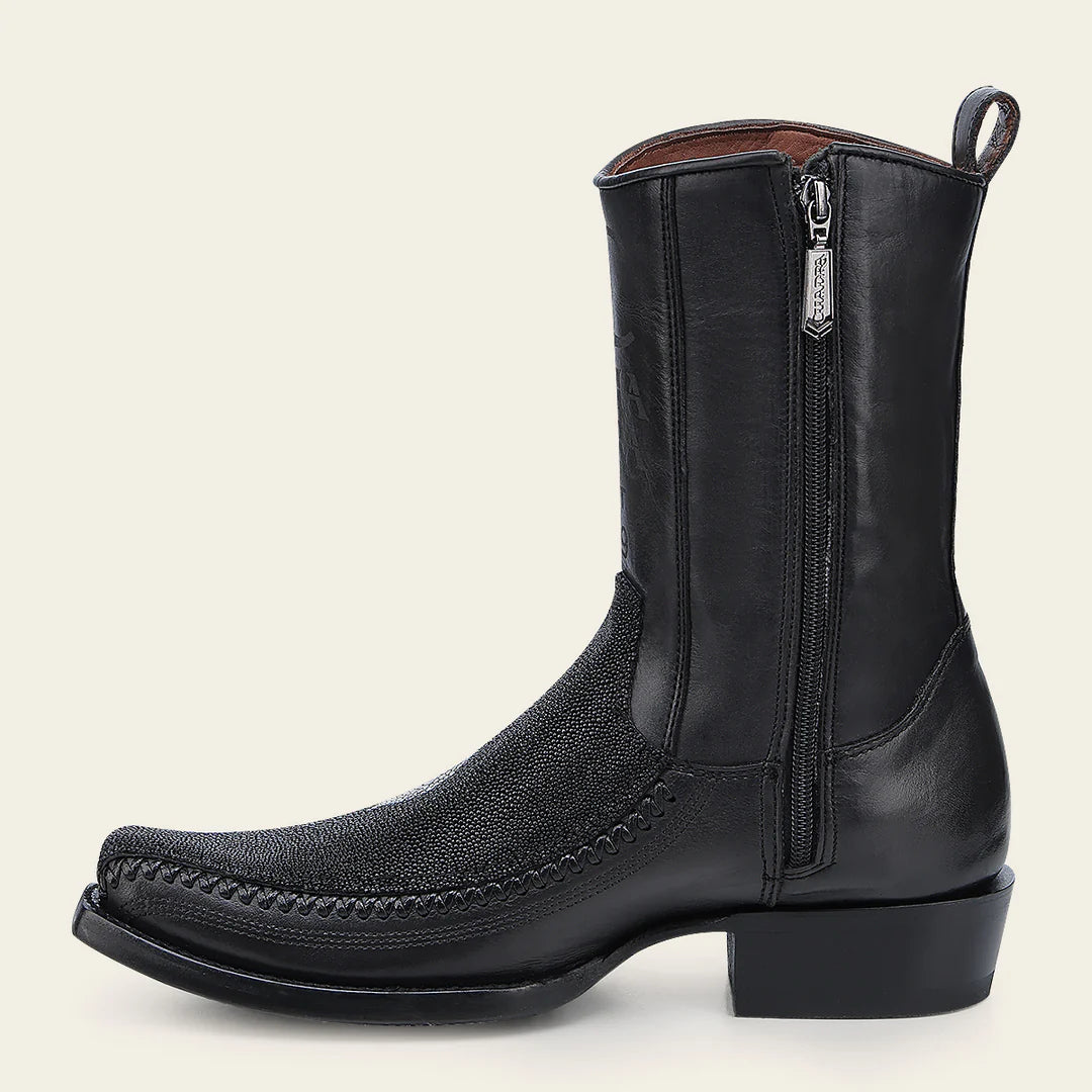 1J2KMA - Cuadra Black Dress Cowboy Stingray Leather Zip Ankle Boots